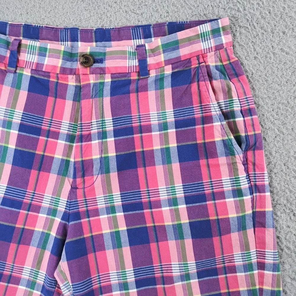 Brooks Brothers Shorts Mens 33 Pink Cotton Plaid Flat Front Slash Pockets Chino